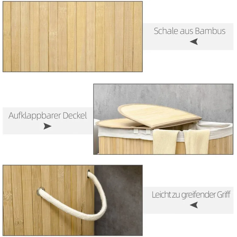 HOMCOM Wäschekorb natur Polypropylen B/H/L: ca. 37x62,5x60,5 cm