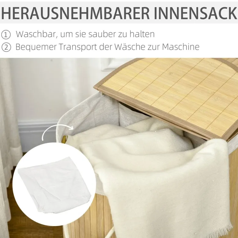 HOMCOM Wäschekorb natur Polypropylen B/H/L: ca. 37x62,5x60,5 cm