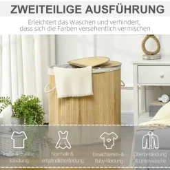 HOMCOM Wäschekorb natur Polypropylen B/H/L: ca. 37x62,5x60,5 cm