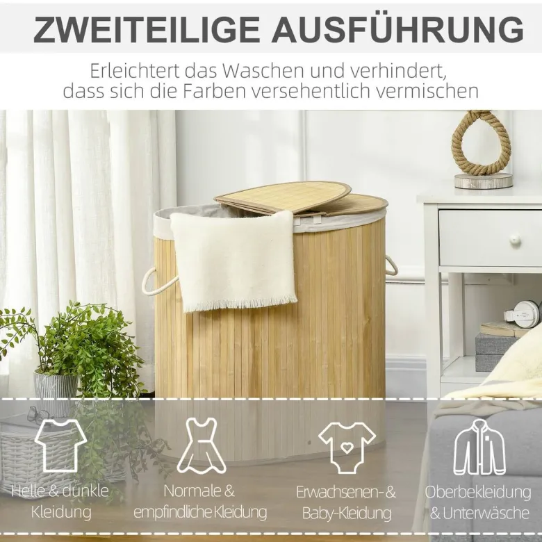 HOMCOM Wäschekorb natur Polypropylen B/H/L: ca. 37x62,5x60,5 cm