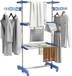 HOMCOM Wäscheständer blau Kunststoff B/H/L: ca. 55x142x152 cm