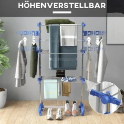HOMCOM Wäscheständer blau Kunststoff B/H/L: ca. 55x142x152 cm