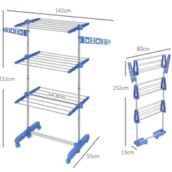 HOMCOM Wäscheständer blau Kunststoff B/H/L: ca. 55x142x152 cm