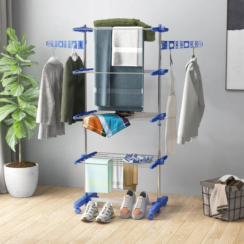 HOMCOM Wäscheständer blau Polypropylen B/H/L: ca. 55x142x172 cm