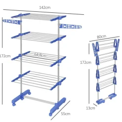 HOMCOM Wäscheständer blau Polypropylen B/H/L: ca. 55x142x172 cm