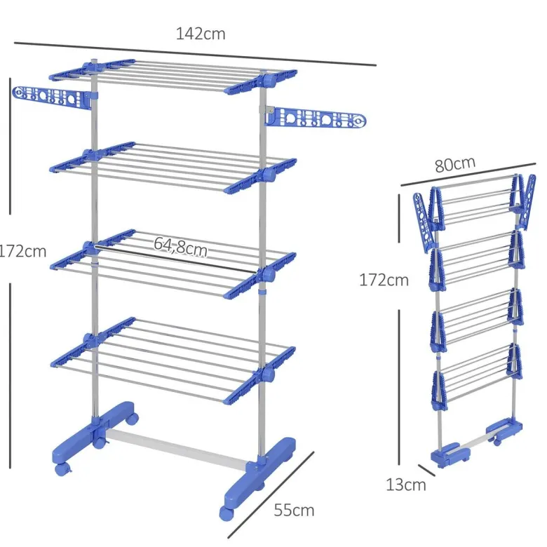 HOMCOM Wäscheständer blau Polypropylen B/H/L: ca. 55x142x172 cm
