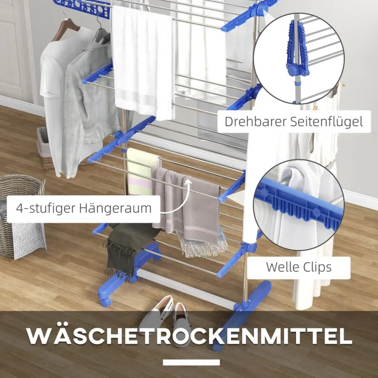 HOMCOM Wäscheständer blau Polypropylen B/H/L: ca. 55x142x172 cm