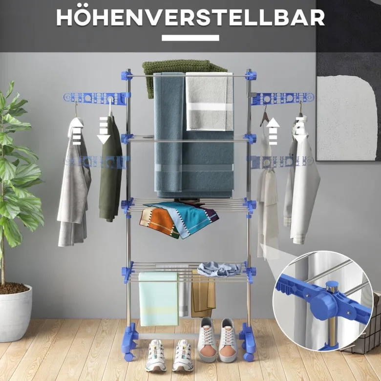 HOMCOM Wäscheständer blau Polypropylen B/H/L: ca. 55x142x172 cm