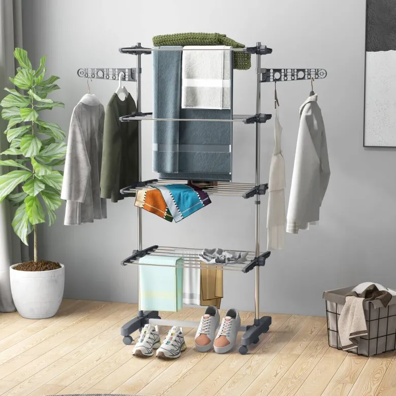 HOMCOM Wäscheständer grau Edelstahl B/H/L: ca. 55x142x172 cm