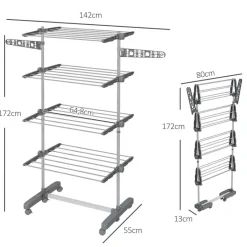 HOMCOM Wäscheständer grau Edelstahl B/H/L: ca. 55x142x172 cm