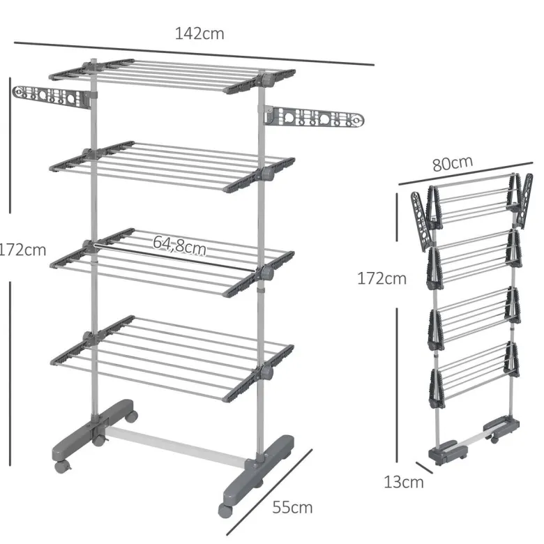 HOMCOM Wäscheständer grau Edelstahl B/H/L: ca. 55x142x172 cm