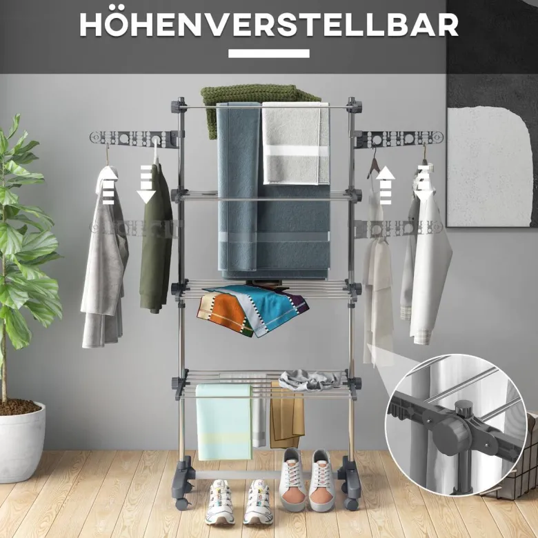HOMCOM Wäscheständer grau Edelstahl B/H/L: ca. 55x142x172 cm