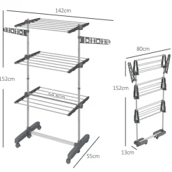 HOMCOM Wäscheständer grau Edelstahl B/H/L: ca. 55x142x152 cm