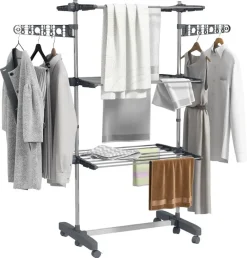 HOMCOM Wäscheständer grau Edelstahl B/H/L: ca. 55x142x152 cm