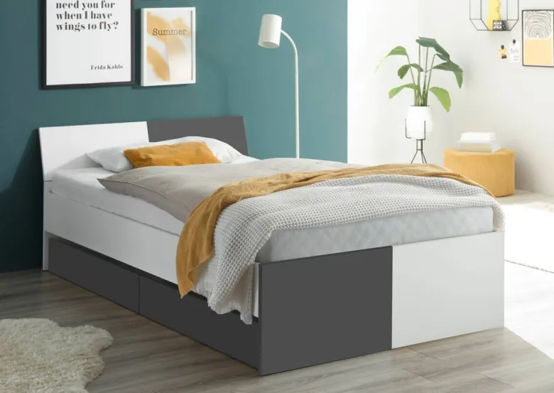 Jugendbett Alex weiß Graphit B/H/T: ca. 124x73x204 cm Liegefläche B/L: ca. 120x200 cm