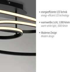 Just Light LED-Deckenleuchte Lumaca schwarz B/H/L: ca. 30,5x22,5x81 cm