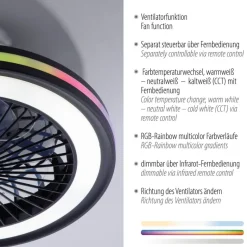 Just Light LED-Deckenventilator Brandon schwarz B/H/L: ca. 45,5x14x45,5 cm max. 36 W