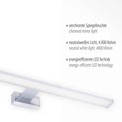 Just Light LED-Spiegelleuchte MATTIS 11133-17 weiß Chrom Kunststoff B/H/T: ca. 12,1x4,2x60 cm 1 Brennstellen