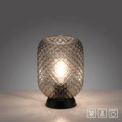 Just Light Tischleuchte 14906-18 schwarz Rauchglas H/D: ca. 23x15 cm E27 1 Brennstellen