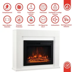 KAMINIO Elektrischer-Kamin MATTI weiß MDF Metall Glas B/H/T: ca. 95x77x26 cm ca. 2000 W