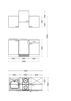 Küchenblock Avila Magnolie matt B/H/T: ca. 151x226x60 cm