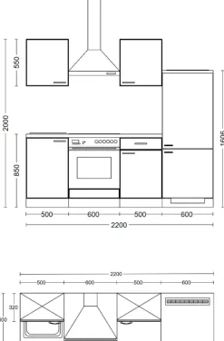 Küchenblock Cara grün matt B/H/T: ca. 220x200x60 cm