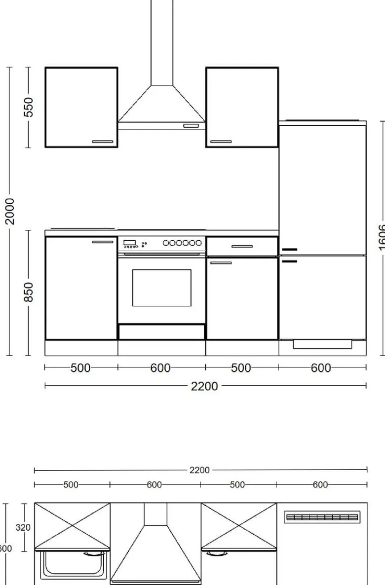Küchenblock Cara grün matt B/H/T: ca. 220x200x60 cm