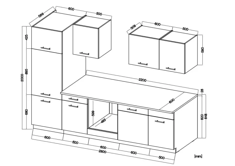 Küchenblock Max II Cashmere Eiche Nachbildung B/H/T: ca. 280x200x60 cm