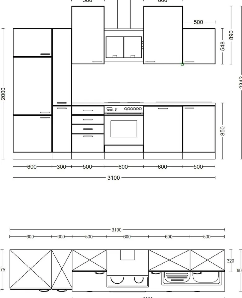 Küchenblock Samoa weiß B/H/T: ca. 310x234x60 cm