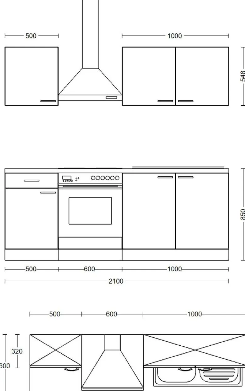 Küchenblock Wito weiß B/H/T: ca. 210x200x60 cm