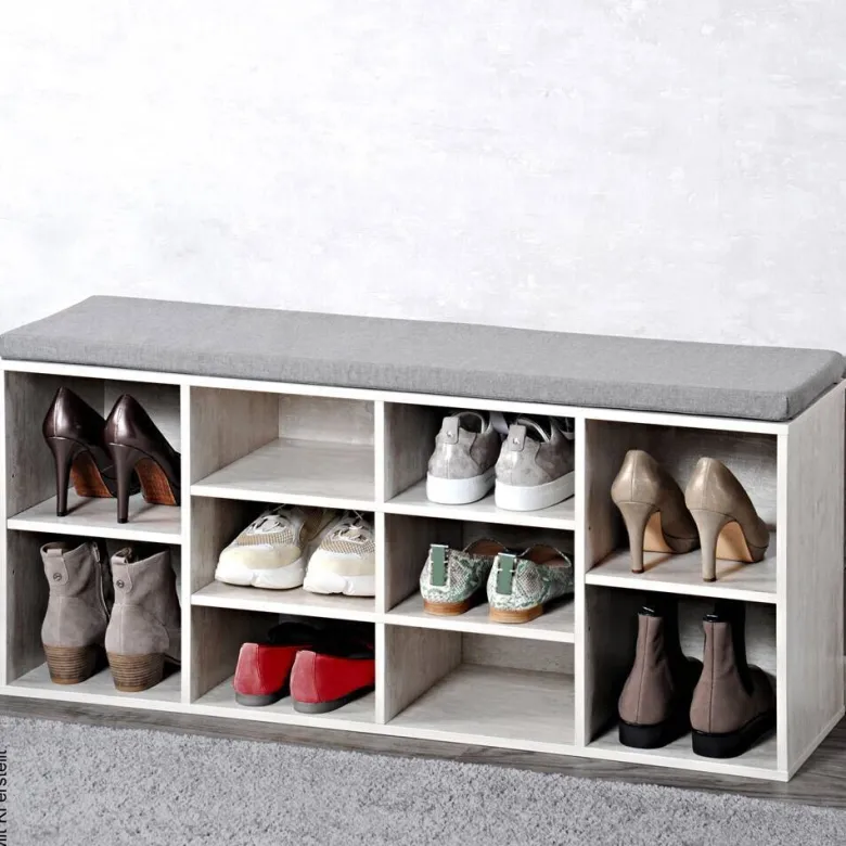 Kesper Schuhschrank mit Sitzkissen weiß Spanplatte B/H/L: ca. 29,5x48x103,5 cm