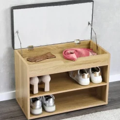 Kesper Schuhschrank mit Sitzkissen Eiche Spanplatte B/H/L: ca. 30x45x60 cm