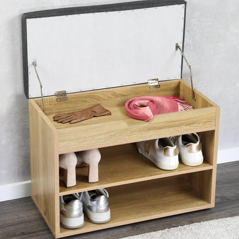 Kesper Schuhschrank mit Sitzkissen Eiche Spanplatte B/H/L: ca. 30x45x60 cm