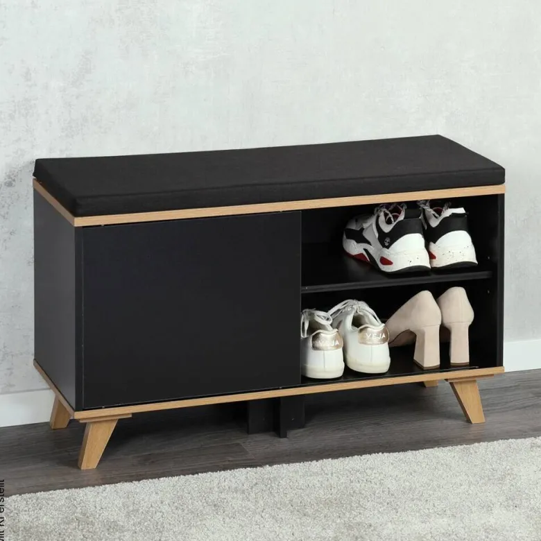 Kesper Schuhschrank schwarz Holz B/H/L: ca. 30x48x77 cm