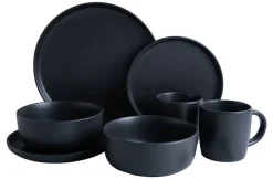 KEVOLI home Kombiservice mattschwarz Steingut 16 tlg.