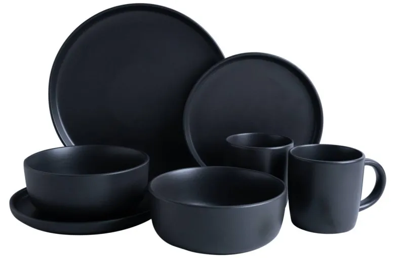KEVOLI home Kombiservice mattschwarz Steingut 16 tlg.