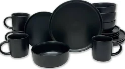 KEVOLI home Kombiservice mattschwarz Steingut 16 tlg.