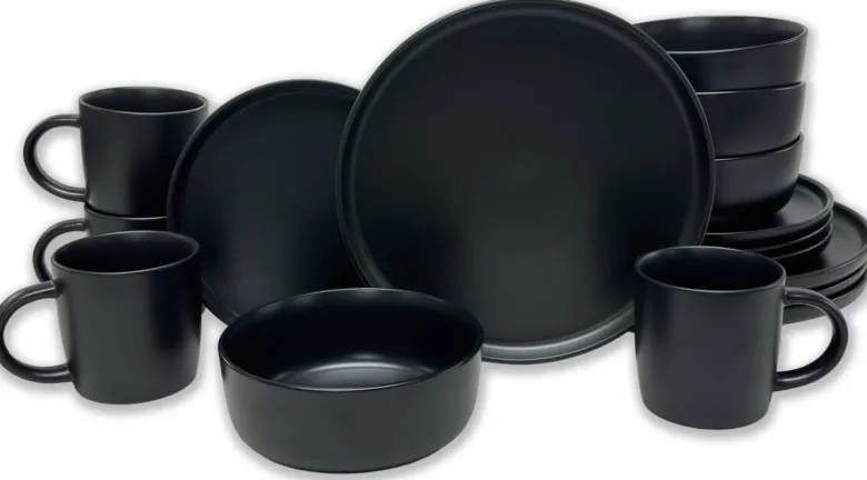 KEVOLI home Kombiservice mattschwarz Steingut 16 tlg.