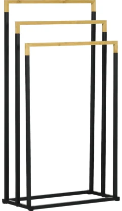 kleankin Handtuchhalter schwarz natur Bambus Edelstahl Polypropylen B/H/L: ca. 22,5x45x86 cm