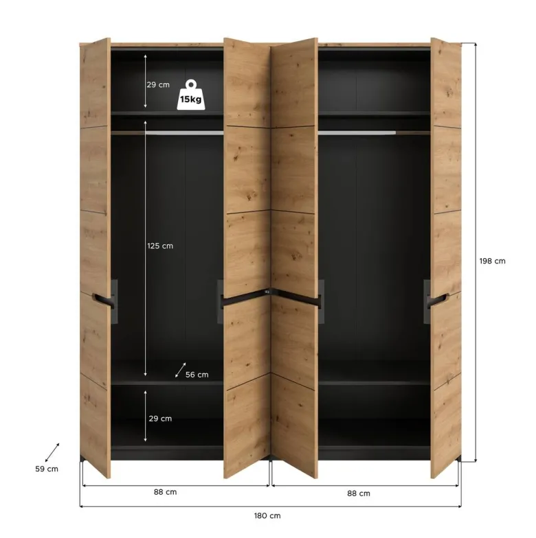 Kleiderschrank CANU basaltgrau Artisan Nachbildung B/H/T: ca. 180x198x59 cm