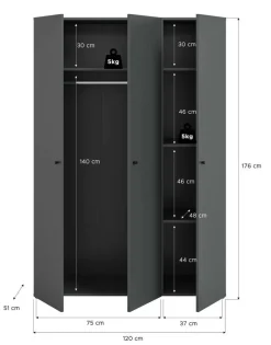 Kleiderschrank DARWIN anthrazit B/H/T: ca. 120x176x51 cm