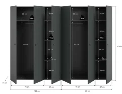 Kleiderschrank DARWIN anthrazit B/H/T: ca. 240x176x51 cm