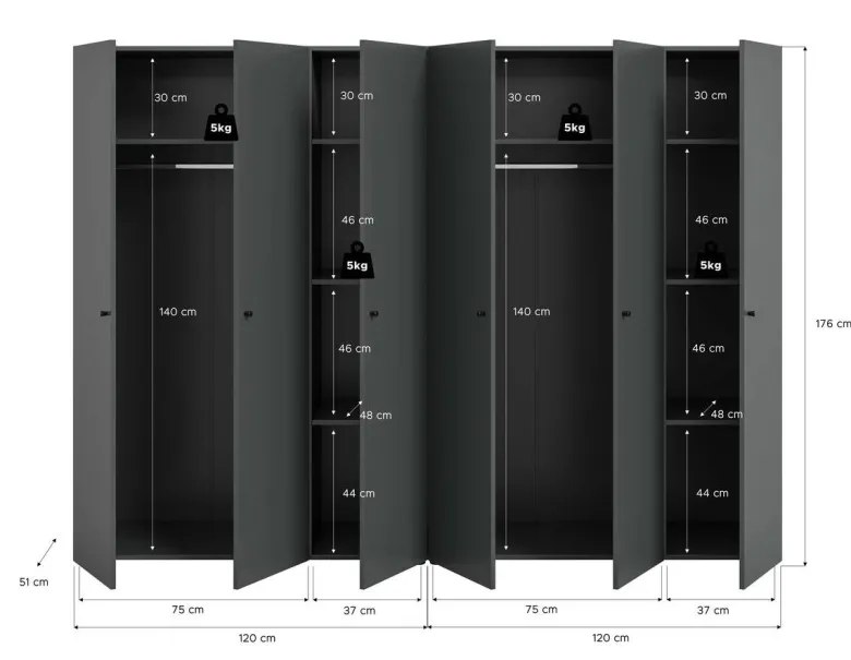 Kleiderschrank DARWIN anthrazit B/H/T: ca. 240x176x51 cm
