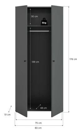 Kleiderschrank DARWIN anthrazit B/H/T: ca. 80x176x51 cm