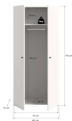 Kleiderschrank DARWIN weiß B/H/T: ca. 80x176x51 cm