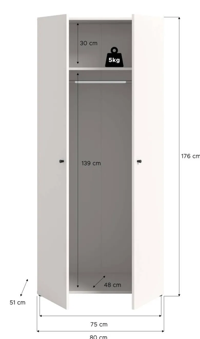 Kleiderschrank DARWIN weiß B/H/T: ca. 80x176x51 cm