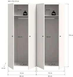 Kleiderschrank DARWIN weiß B/H/T: ca. 160x176x51 cm