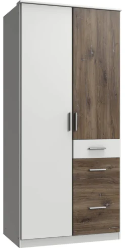 Kleiderschrank Joker weiß Eiche Flagstaff Nachbildung B/H/T: ca. 90x199x58 cm