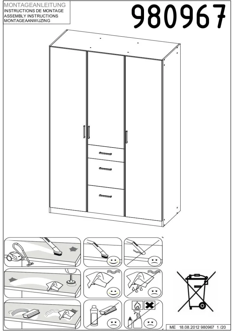 Kleiderschrank Joker weiß Eiche Flagstaff Nachbildung B/H/T: ca. 90x199x58 cm