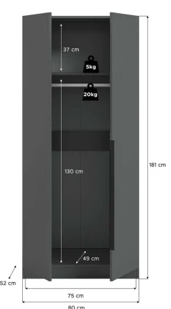Kleiderschrank KOPENHAGEN anthrazit B/H/T: ca. 80x181x52 cm